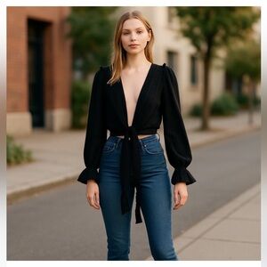 Baloot Tie Front Bolero Style Cropped Cardigan Top. Size M
